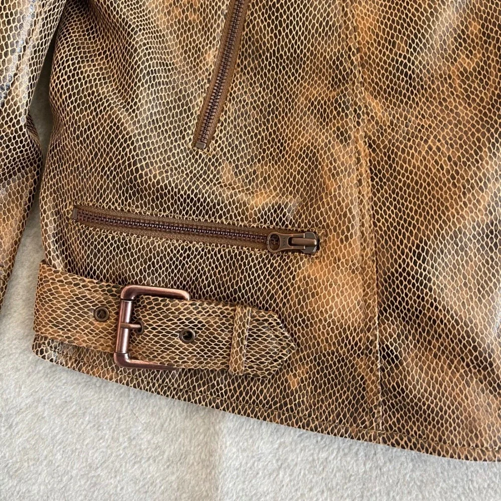 Free‎ People We The Free Snake Print Vegan Leather Moto Jacket Brown L NWT - Picture 11 of 15